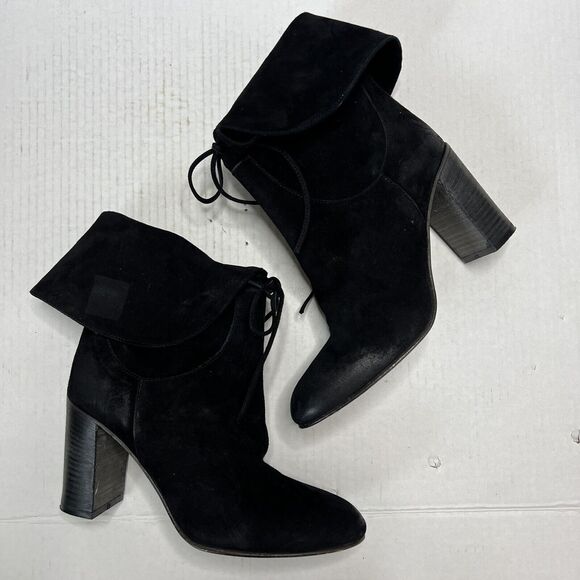Free People Mila Heel Boot Black Suede Fold Over Made in Italy Boho size 38 - Picture 5 of 9